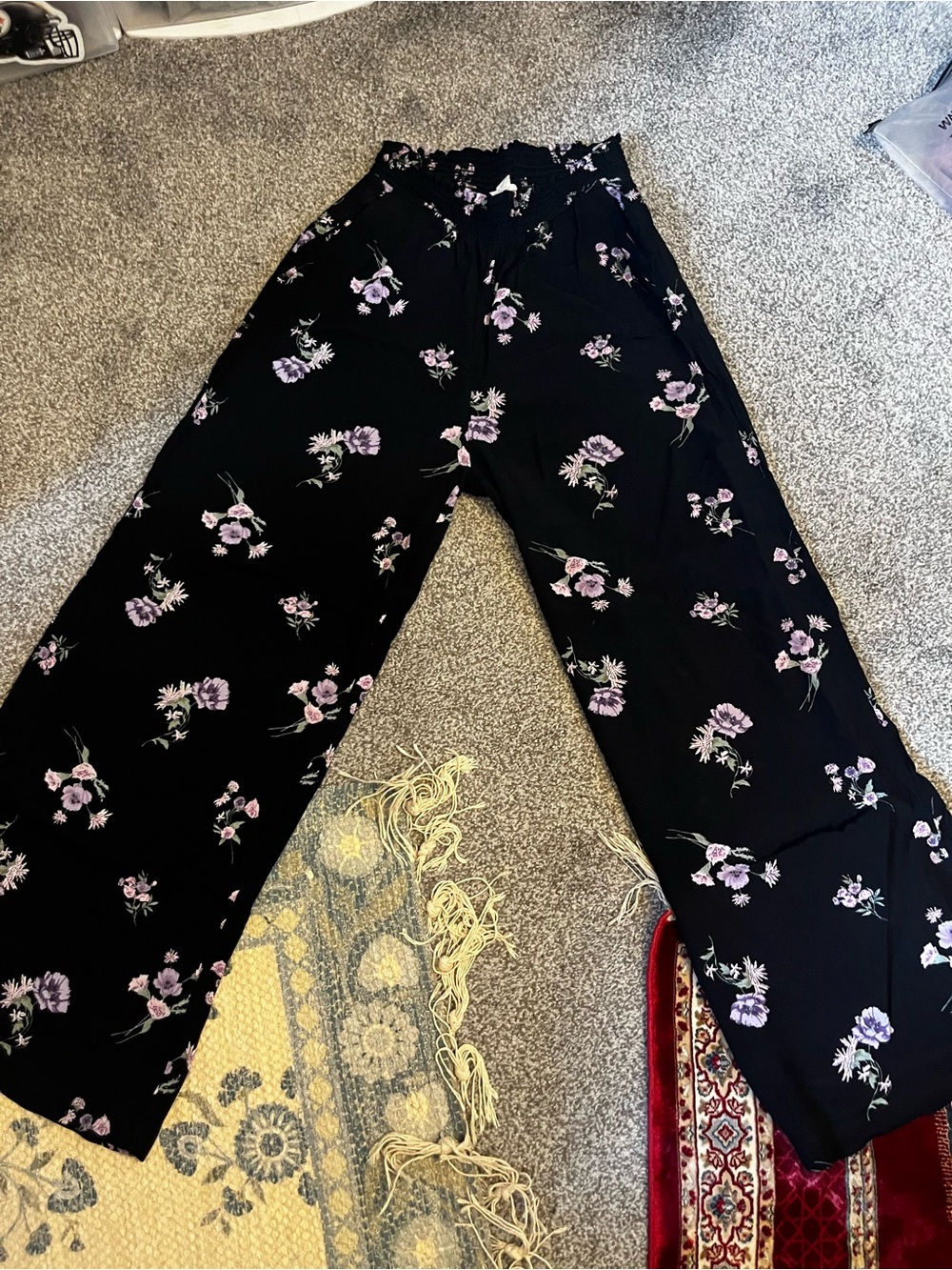 Garage Black Floral Wide-Leg Pants